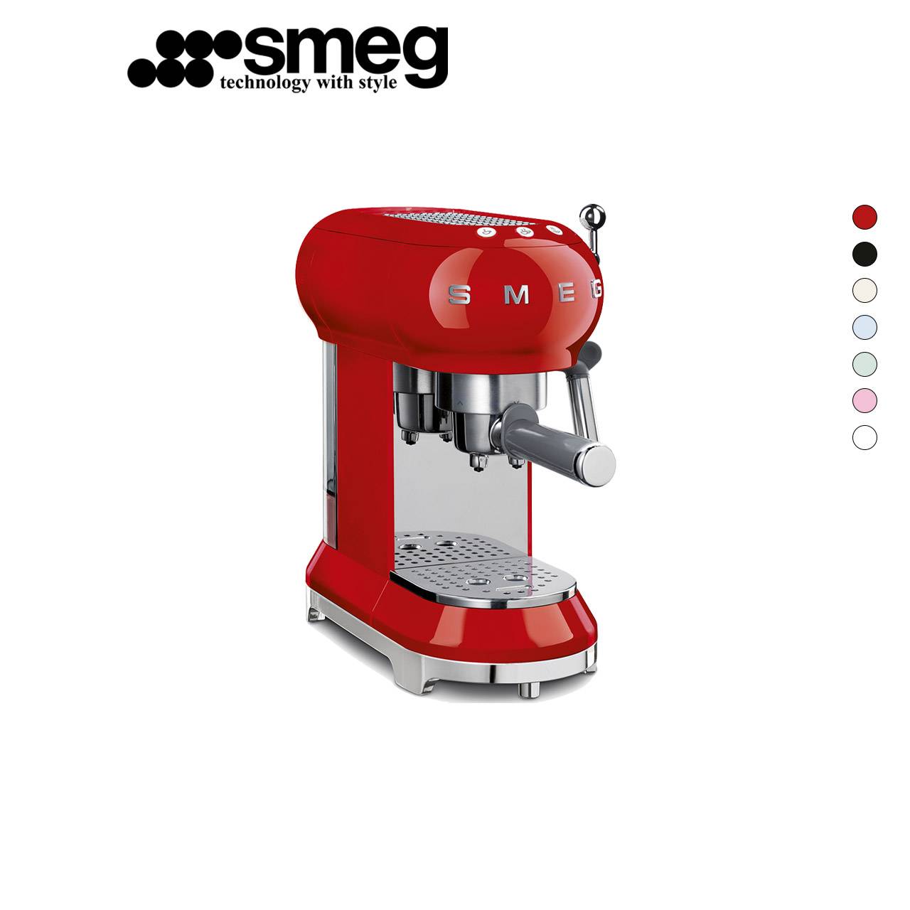 Smeg 50’s Retro Style Espresso Coffee Machine ECF01 ( White / Pink