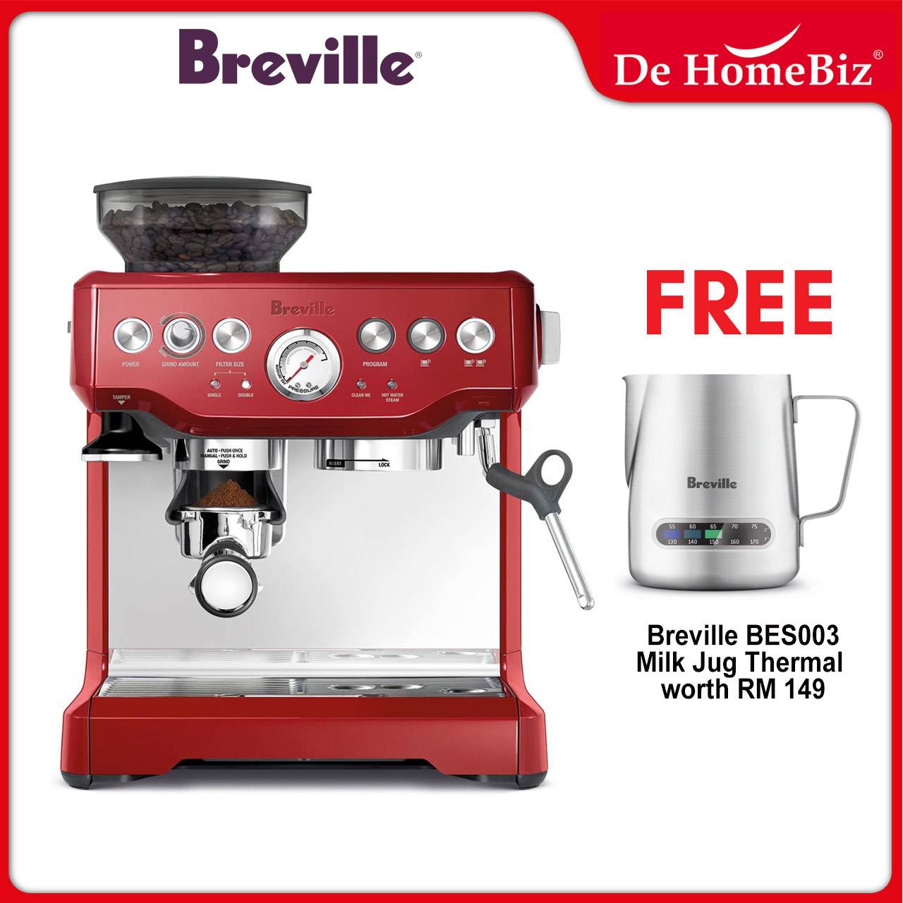 Breville BES870CRN Barista Express Espresso Coffee Machine (Cranberry Red)