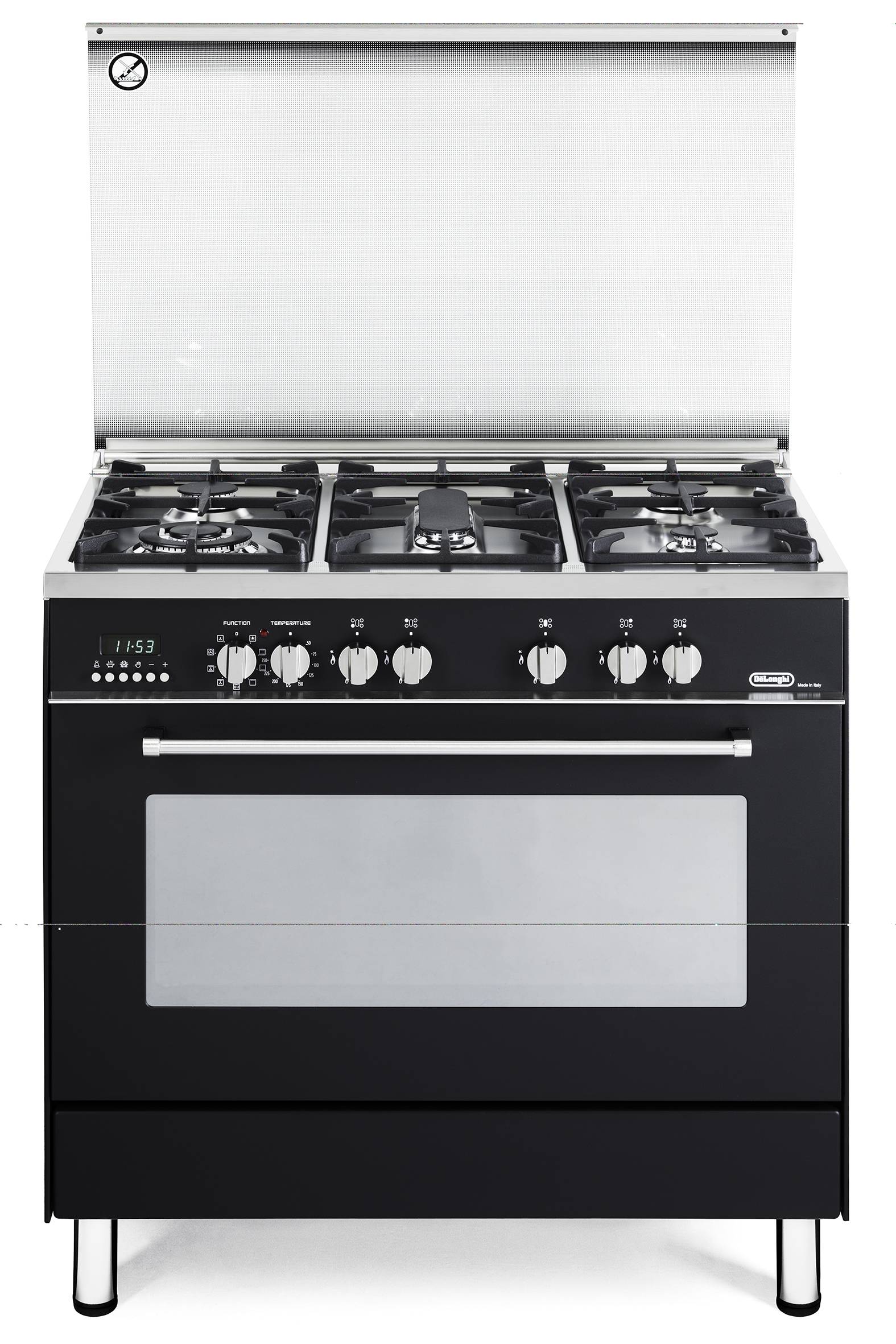 Delonghi PEMA9651 Professional Dual Fuel Range Cooker 5 Burners 100L Oven (Black) Made in Italy
