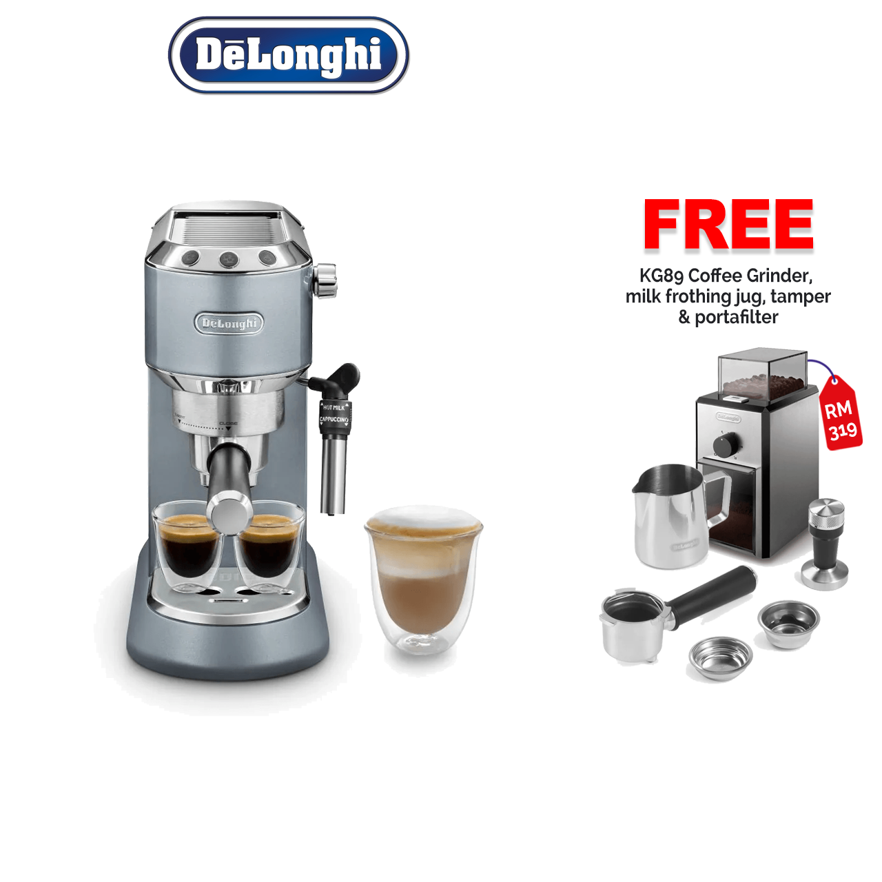 Delonghi EC785 Dedica Metallics Pump Espresso Coffee Machine EC785.AZ  (Glossy Blue)