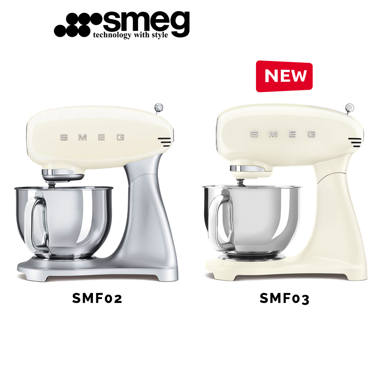 Smeg 50’s Retro Style SMF03 Full Colour Stand Mixer ( Cream / Red